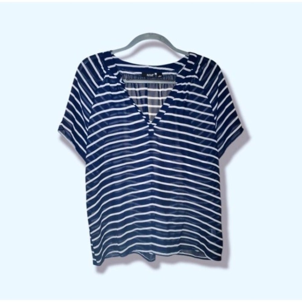 A.N.A. Navy Striped Sheer Blouse Size L